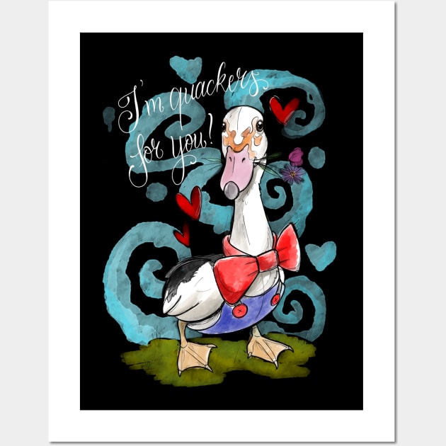 Quackers for you white text Wall Art by Jurassic Ink